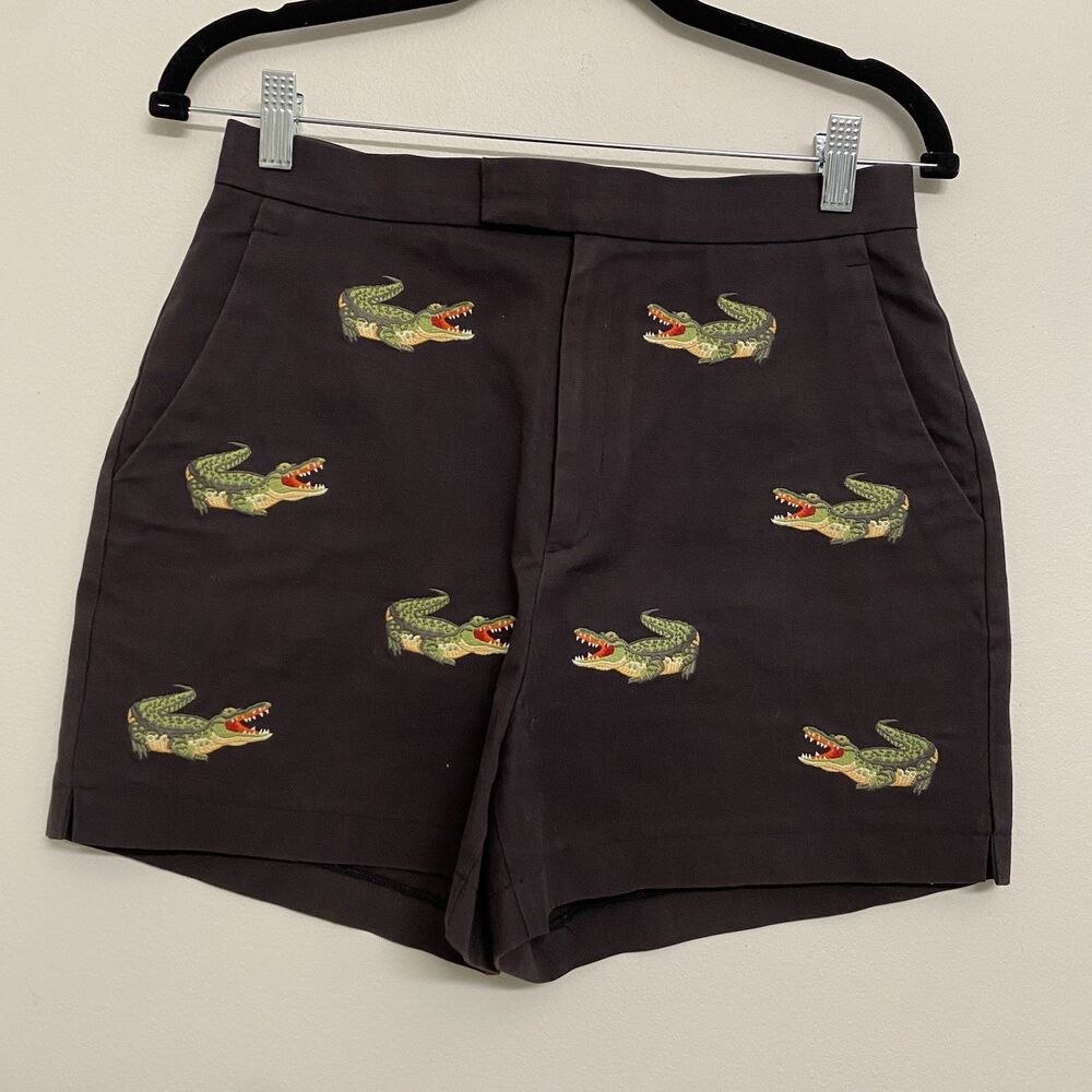 Vintage CJ Laing Embroidered Gator Shorts Women’s 6 Black High Waist Alligator